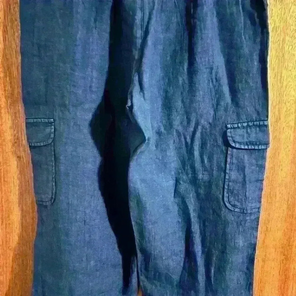 100%Linen black cargo ankle pants/capris size L - Picture 3 of 3